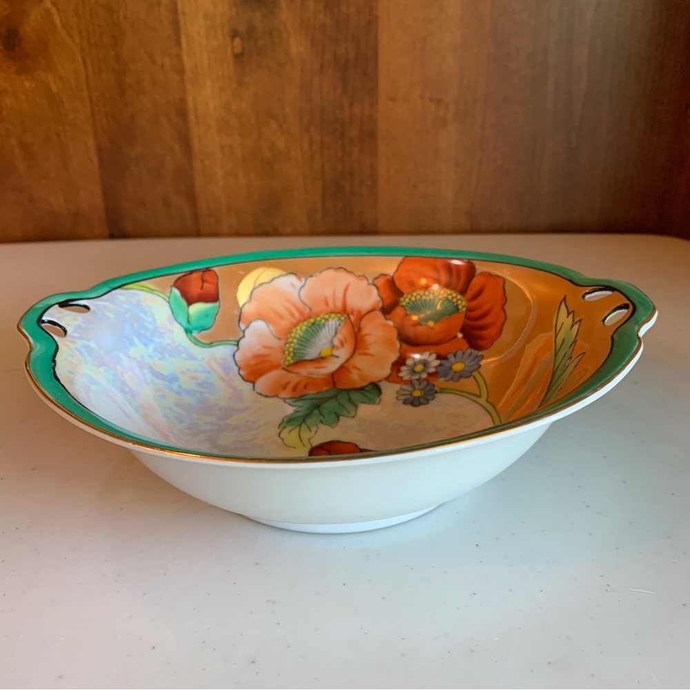 Antique/Vintage 1920’s Hand Painted Noritake Japan Lusterware Poppies Rice Bowl - Picture 2 of 7